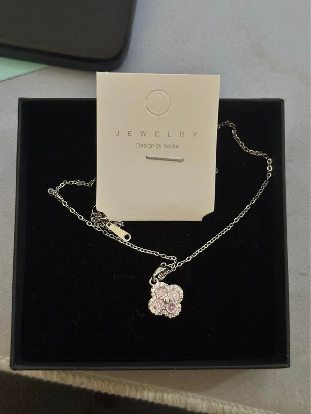 Silver-Toned Pink Clover Pendant Necklace
